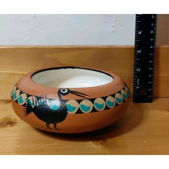 Native Navajo Hand Painted Small Bowl Pottery by De Paz '60 Signed 2x5"